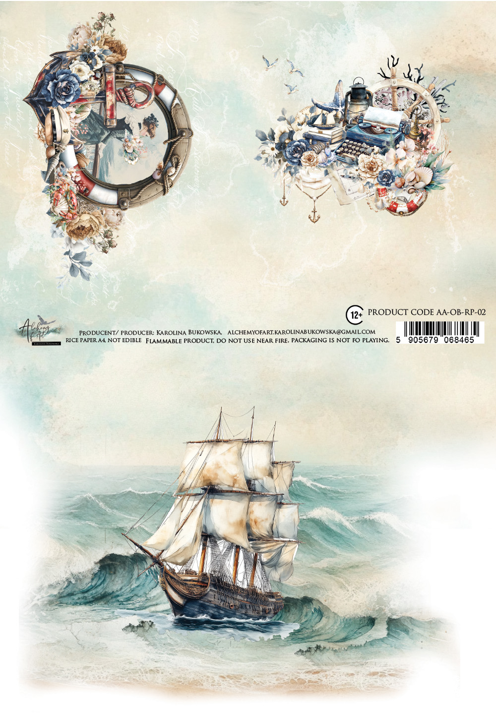 AA-OB-RP-02 Papier ryżowy A4 -Ocean blue