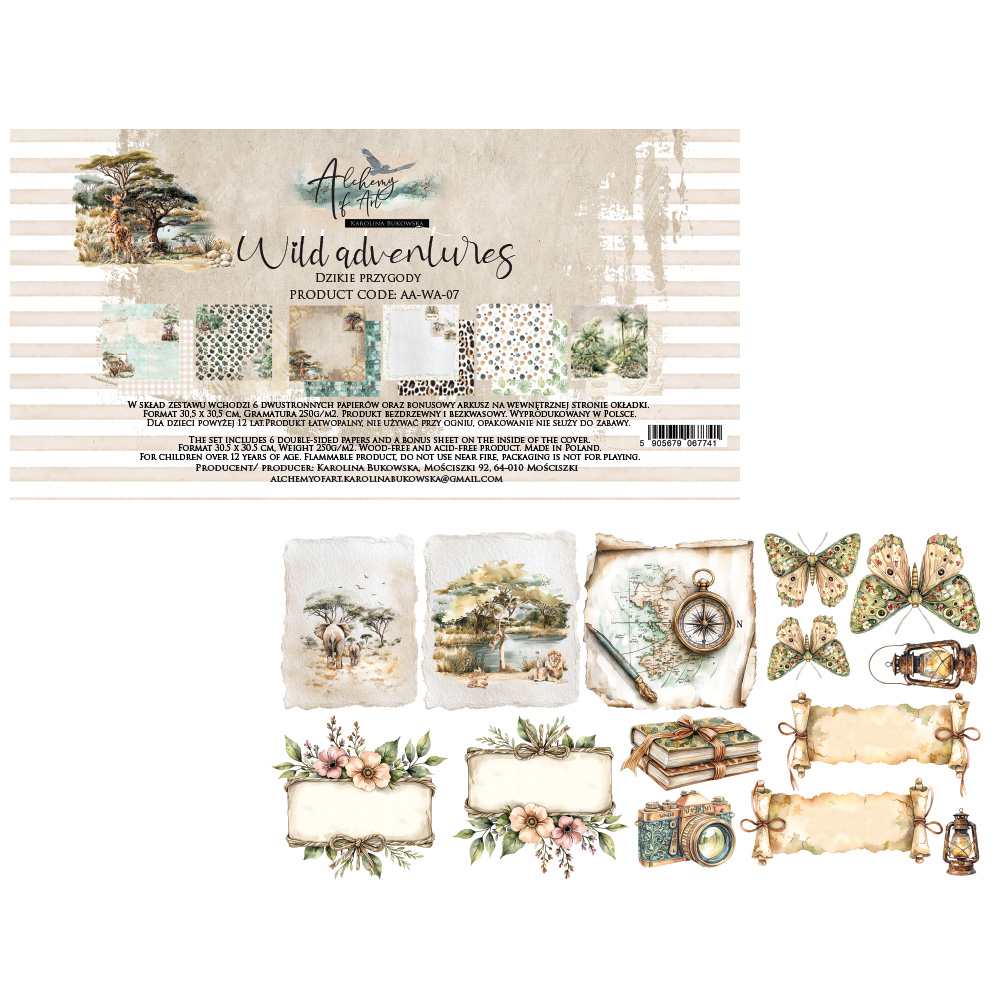 AA-WA-07 Alchemy of Art- 12x12'' -Zestaw papierów do scrapbookingu Wild adventures