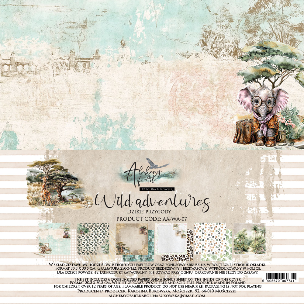 AA-WA-07 Alchemy of Art- 12x12'' -Zestaw papierów do scrapbookingu Wild adventures