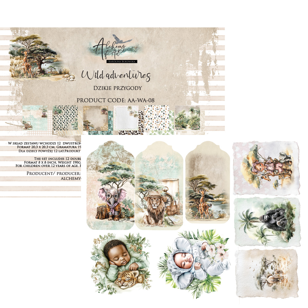 AA-WA-08 Alchemy of Art - 8x8'' - zestaw papierów 20,3x20,3cm- Wild adventures