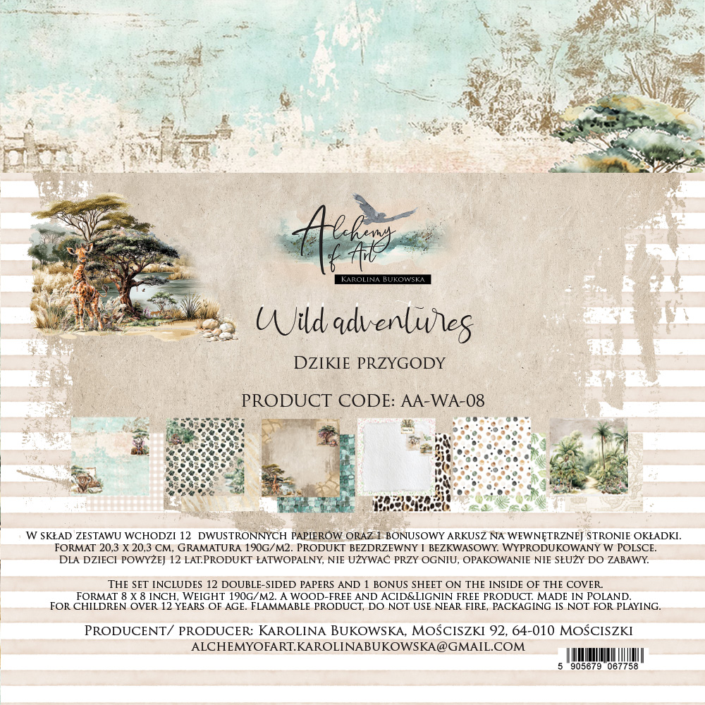 AA-WA-08 Alchemy of Art - 8x8'' - zestaw papierów 20,3x20,3cm- Wild adventures