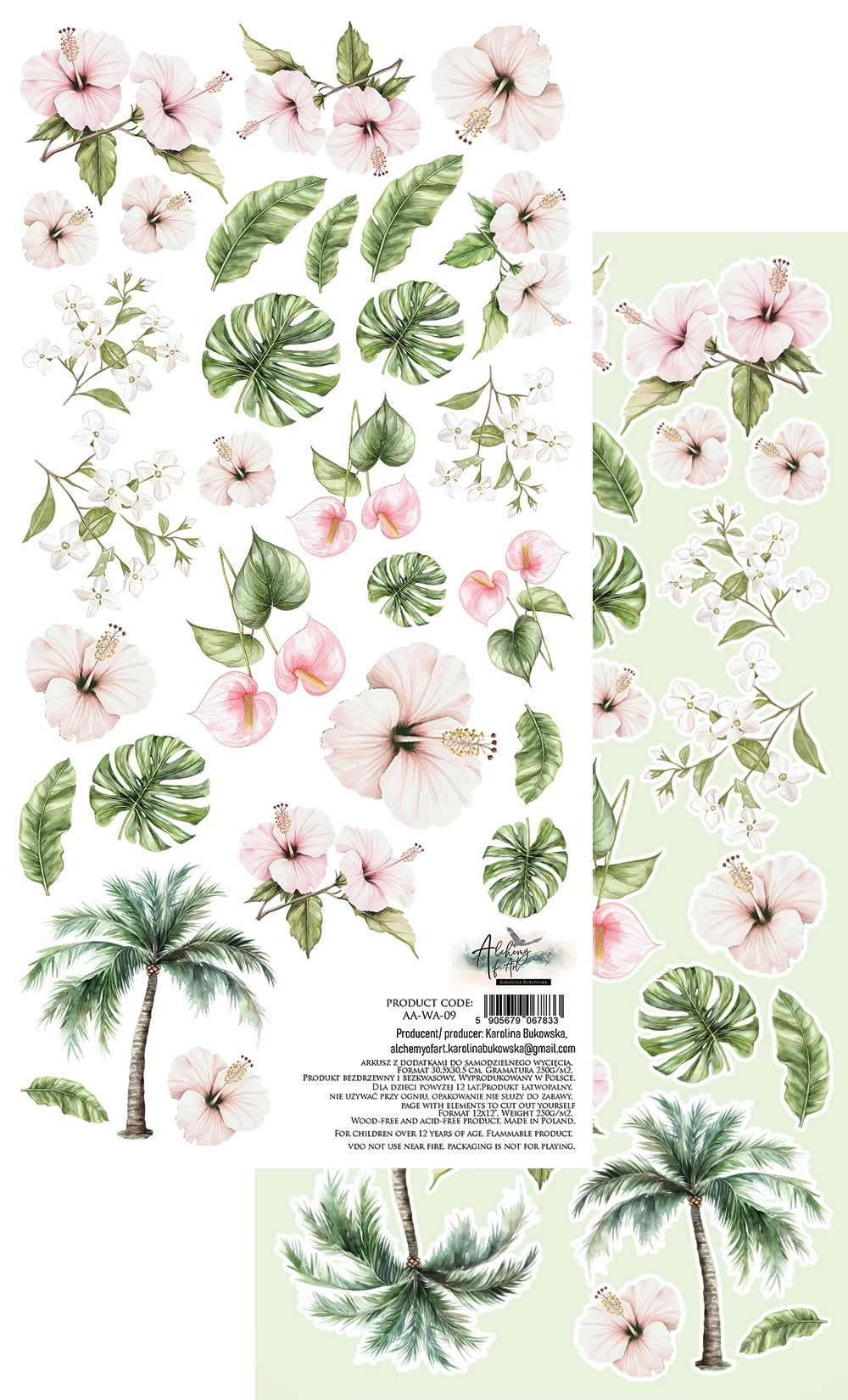 AA-WA-09 Papier dwustronny 15x30,5cm do samodzielnego wyciecia Wild adventures -KWIATY