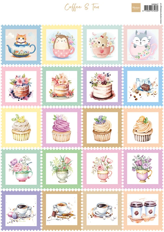 VK9647 Papier do Decoupage -arkusz A4- Stamps Coffee & Tea