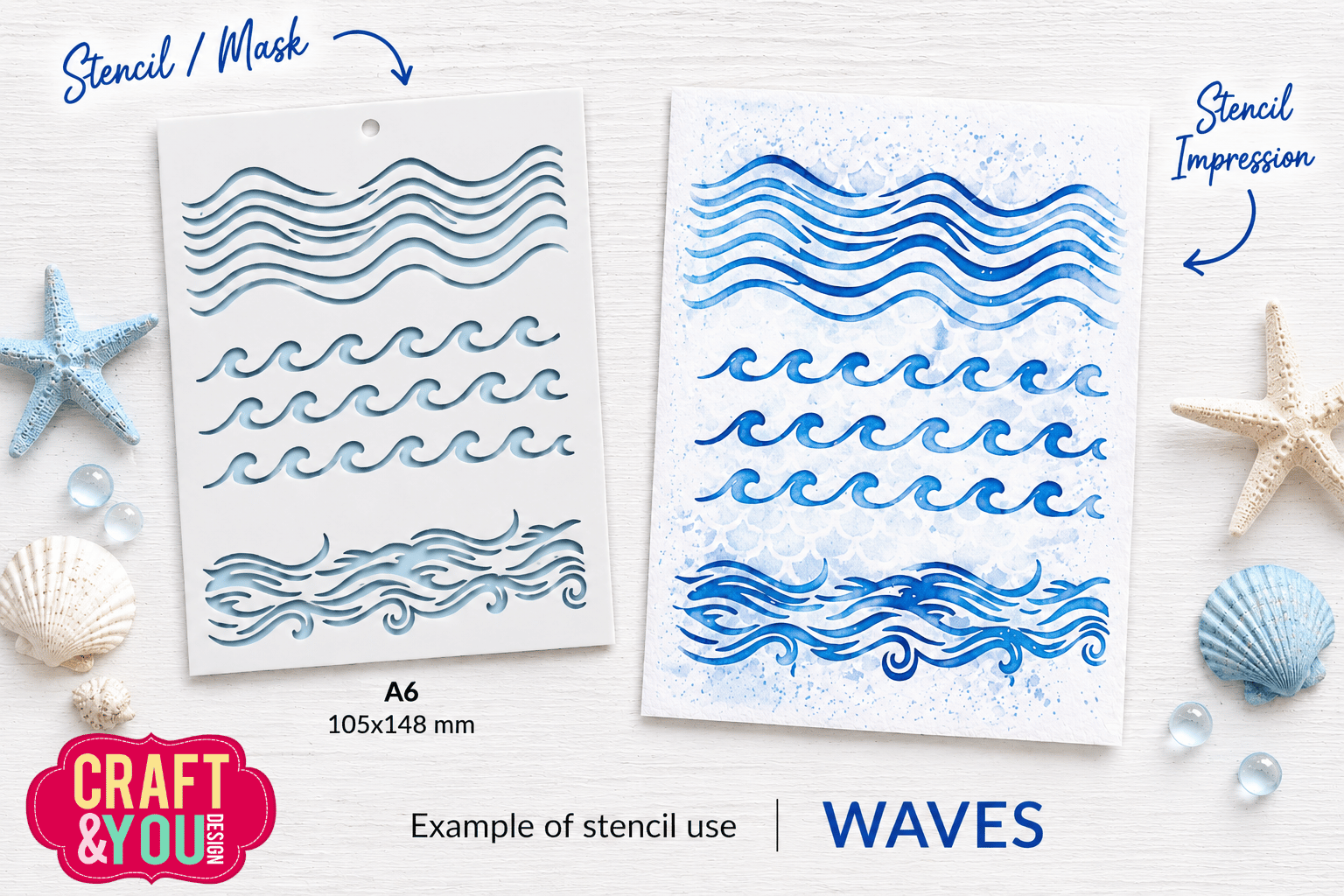SC022 Stencil / Maska -Waves/fale - Craft & You Design