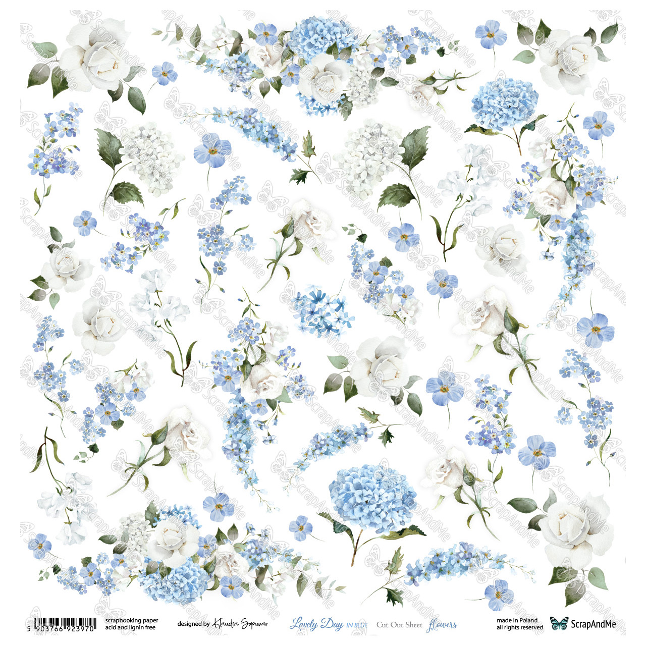 LDIB-12 Lovely Day IN BLUE - Flowers Arkusz Do Wycinania - ScrapAndMe