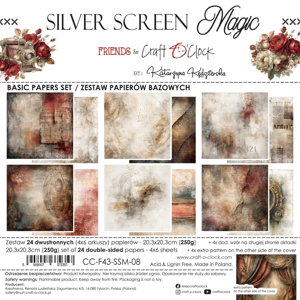 CC-F43-SSM-08 PRZEDSPRZEDAŻ *SILVER SCREEN MAGIC - zestaw papierów 20,3x20,3cm - BASIC-wysyłka po 17 lipca 2026r.
