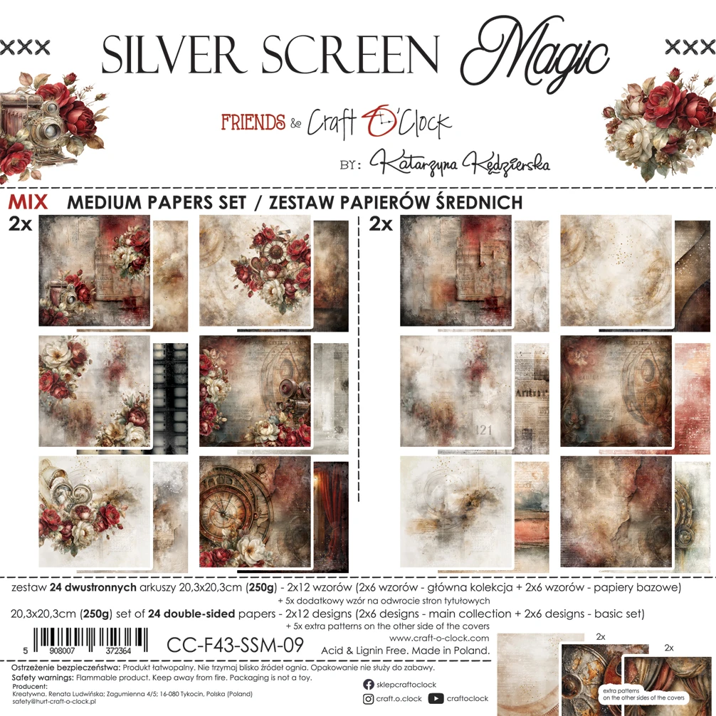 CC-F43-SSM-09 PRZEDSPRZEDAŻ *SILVER SCREEN MAGIC - zestaw papierów 20,3x20,3cm - MIX-wysyłka po 17 lipca 2026r.