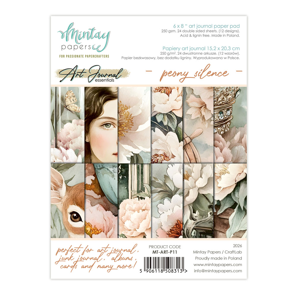 MT-ART-P11 PRZEDSPRZEDAŻ *Zestaw Papierów Art Journal - Peony Silence -wysyłka po 25 lipca 2026r.