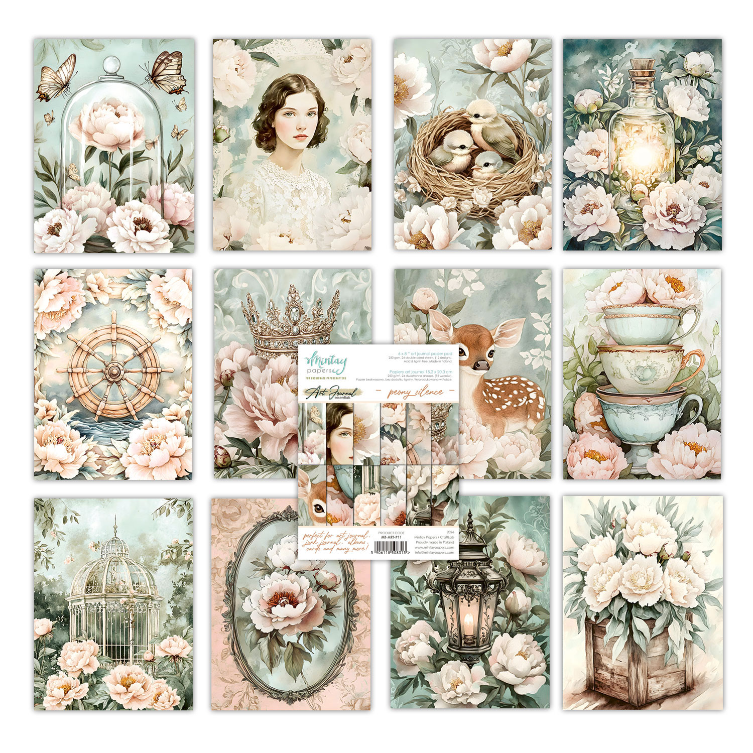 MT-ART-P11 PRZEDSPRZEDAŻ *Zestaw Papierów Art Journal - Peony Silence -wysyłka po 25 lipca 2026r.