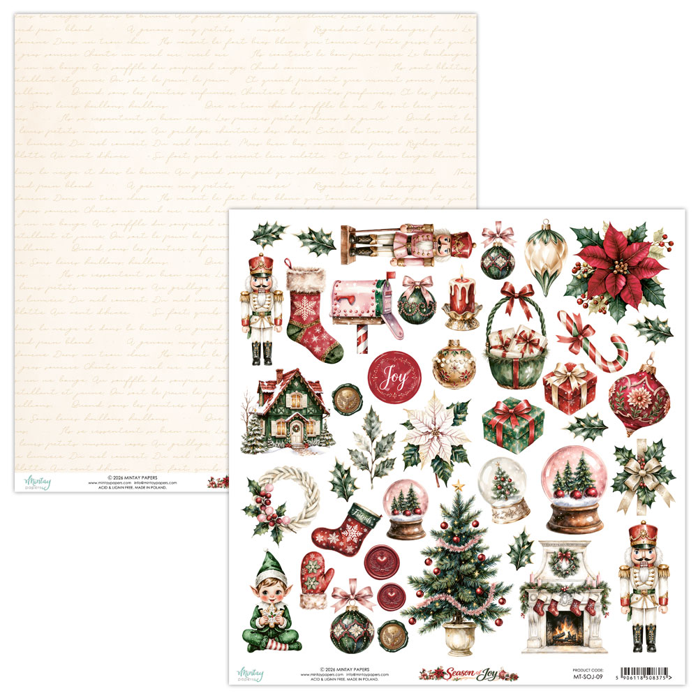 MT-SOJ-09 PRZEDSPRZEDAŻ *Season of Joy - Mintay -papier dwustronny z elementami 30,5x30,5cm-wysyłka po 25 lipca 2026r.