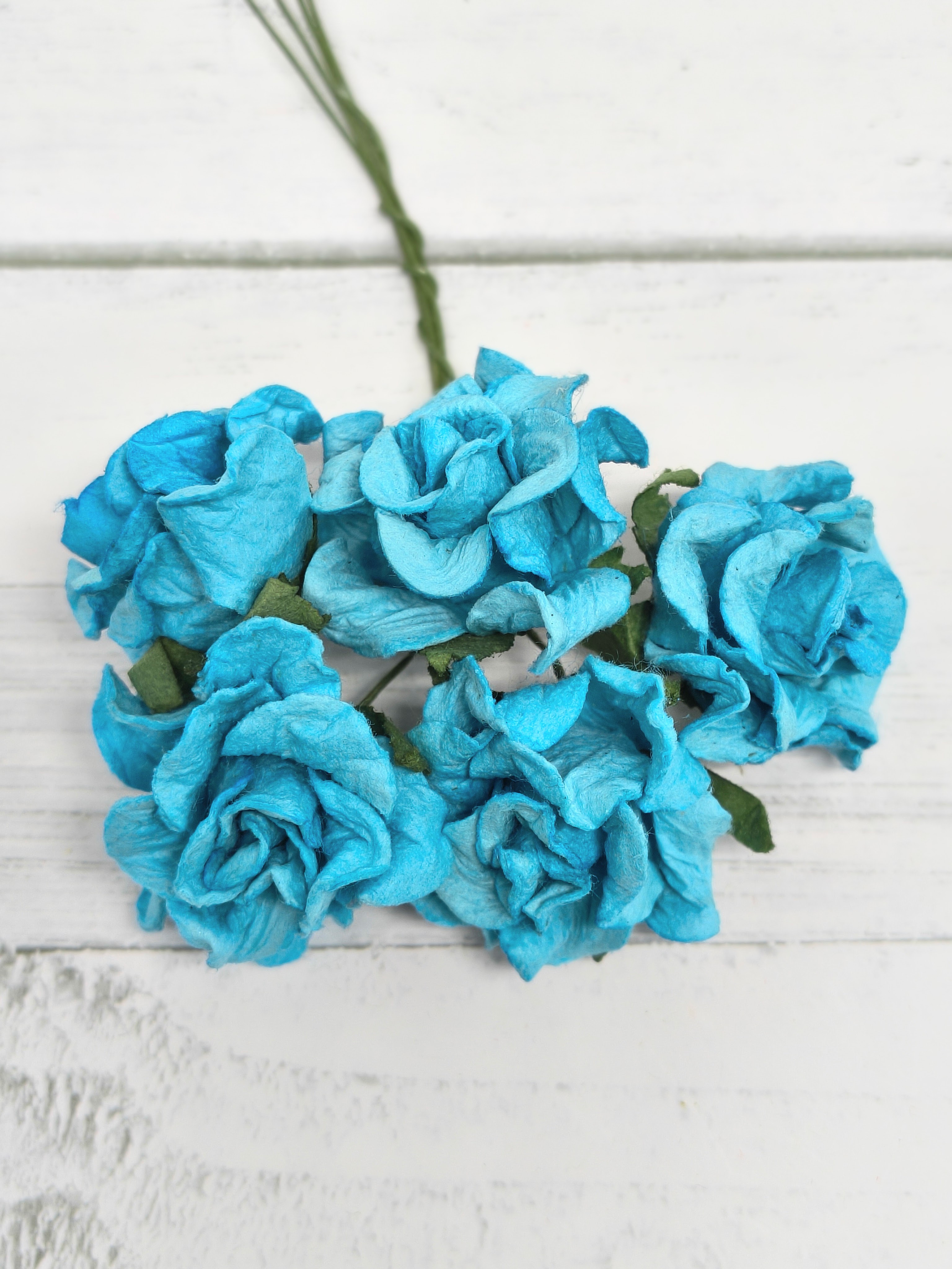 CF-G2-9 Papierowe róże Curly Flowers I am Roses - TURQUISE-turkusowy -pęczek 5 szt