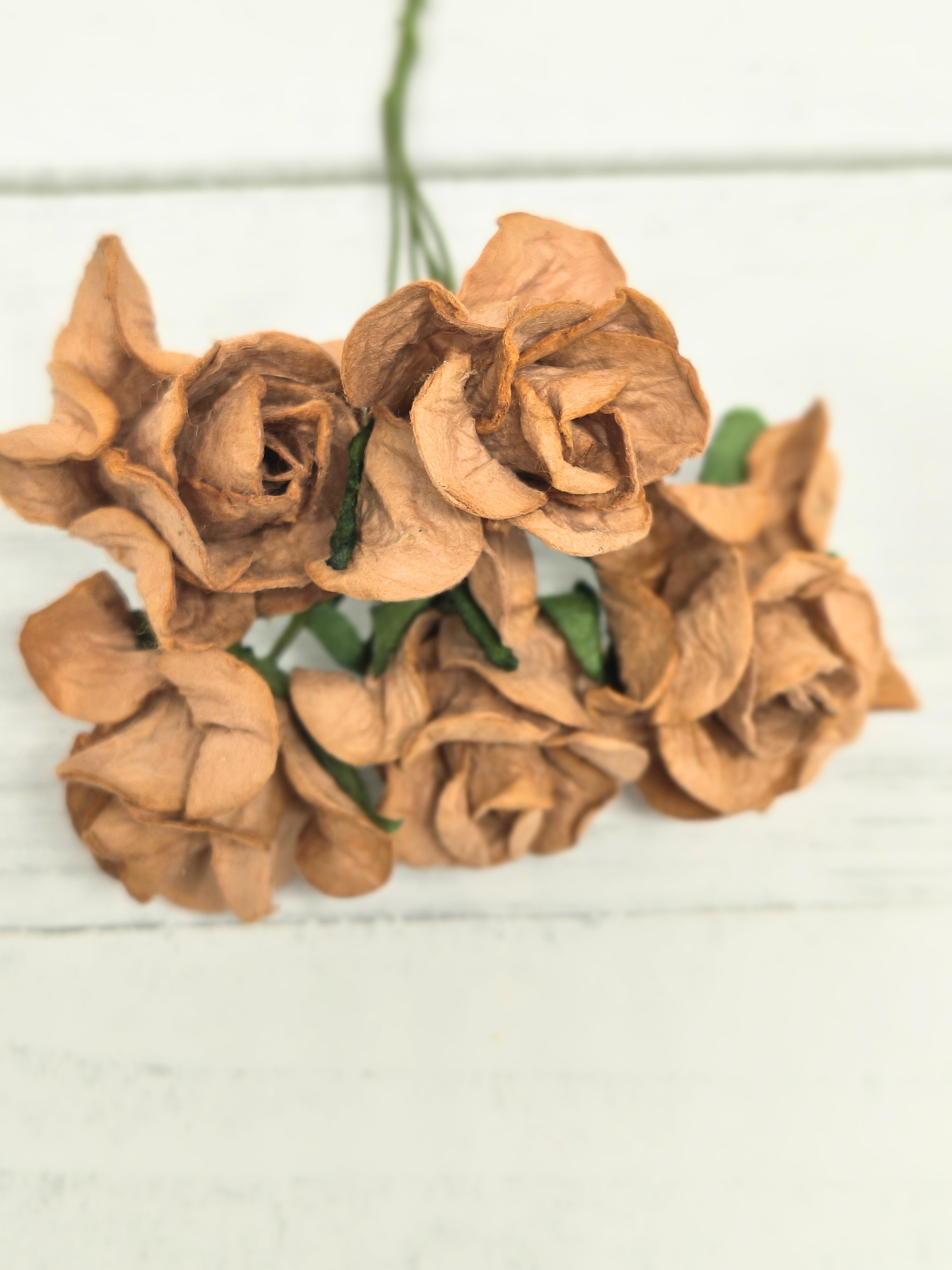 CF-G2-8 Papierowe róże Curly Flowers I am Roses - CARAMEL BROWN-brąz -pęczek 5 szt