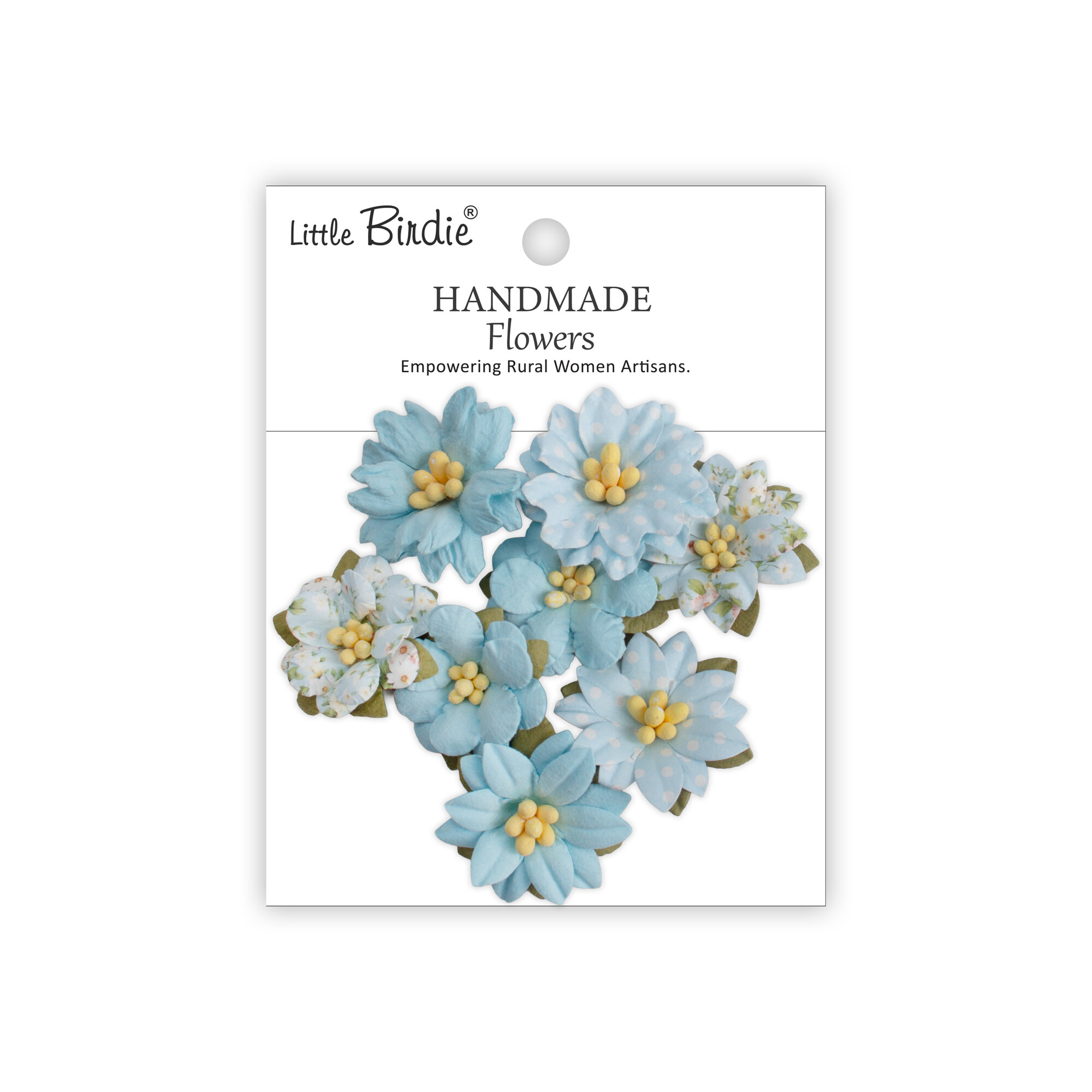 CR110140 Papierowe kwiatki - Little Birdie Handmade Printed Paper Flowers Vinita Blue Symphony 8 szt
