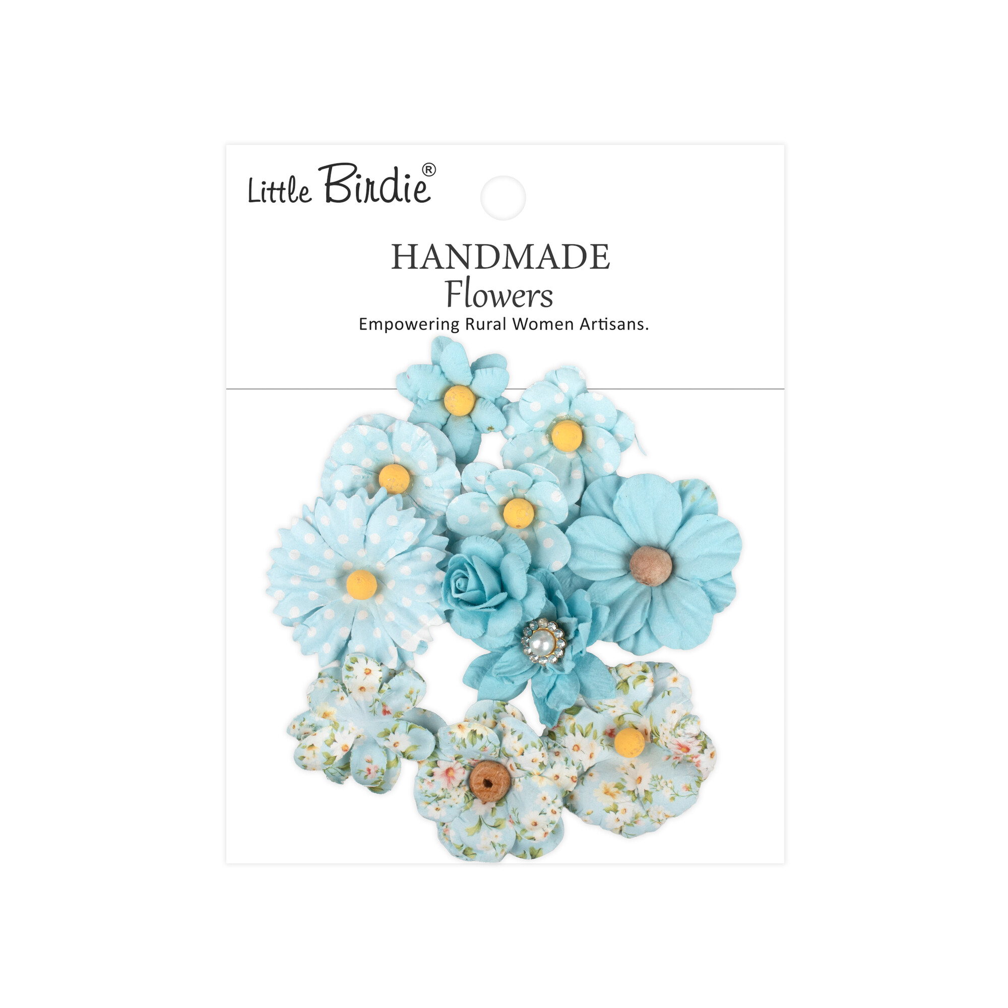 CR110158 Papierowe kwiatki - Little Birdie Handmade Printed Paper Flowers Mira Blue Symphony -10 szt