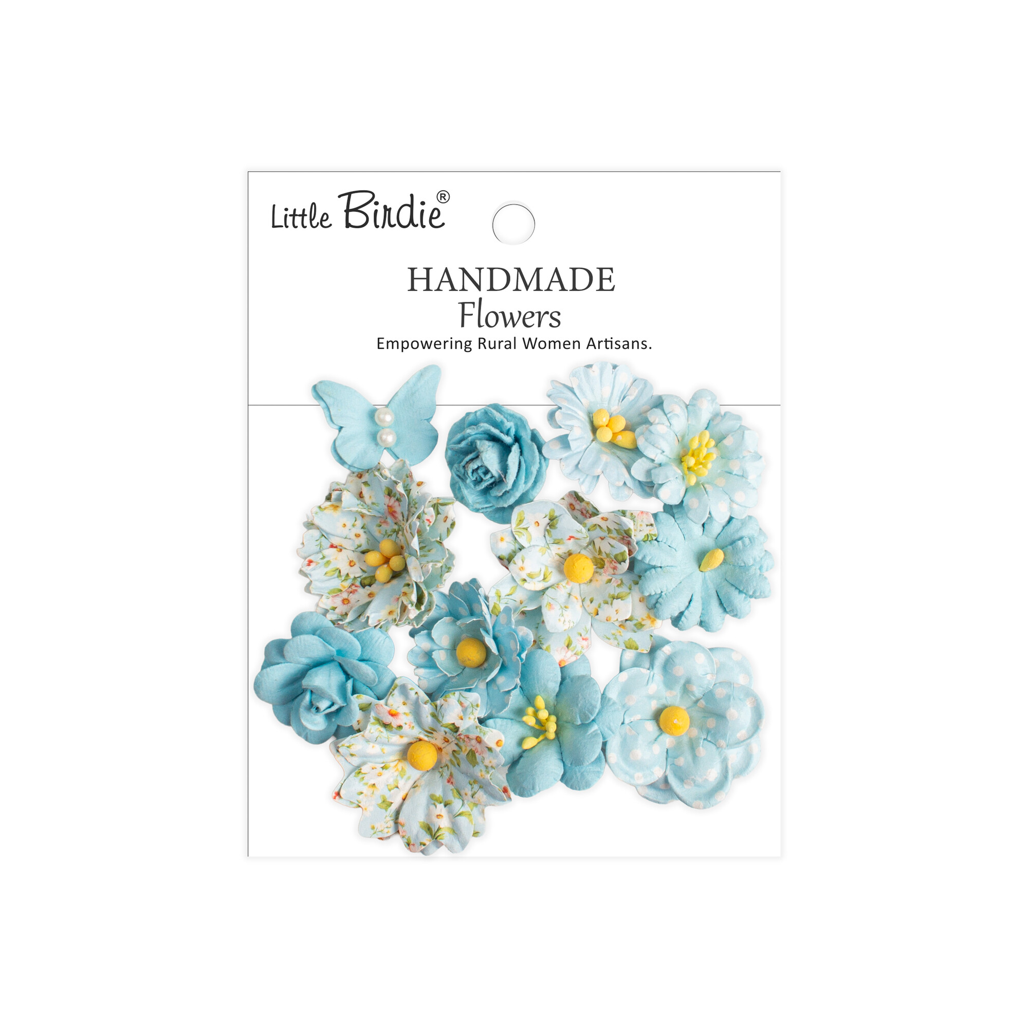 CR110161 Papierowe kwiatki - Little Birdie Handmade Printed Paper Flowers Jasper Blue Symphony -12szt