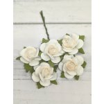 OR-R6-1 Papierowe różyczki Open Roses I am Roses-WHITE-biały-pęczek 5 szt