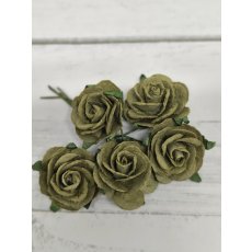 OR-R6-10 Papierowe różyczki Open Roses I am Roses-KHAKI GREEN-  zieleń khaki-pęczek 5 szt
