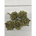 OR-R6-10 Papierowe różyczki Open Roses I am Roses-KHAKI GREEN- zieleń khaki-pęczek 5 szt