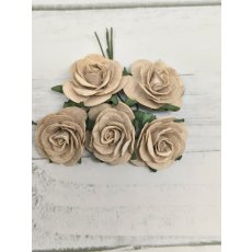 OR-R6-11 Papierowe różyczki Open Roses I am Roses-TAUPE BEIGE-beż piaskowy-pęczek 5 szt