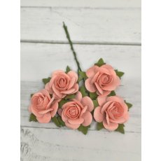 OR-R6-12 Papierowe różyczki Open Roses I am Roses-CORAL-koralowy-pęczek 5 szt