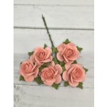 OR-R6-12 Papierowe różyczki Open Roses I am Roses-CORAL-koralowy-pęczek 5 szt