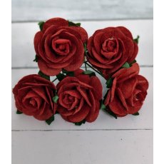 OR-R6-17 Papierowe różyczki Open Roses I am Roses-RED-ciemny czerwony pęczek 5 szt