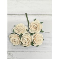 OR-R6-2 Papierowe różyczki Open Roses I am Roses-ECRU-pęczek 5 szt
