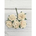 OR-R6-2 Papierowe różyczki Open Roses I am Roses-ECRU-pęczek 5 szt