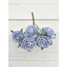 OR-R6-3 Papierowe różyczki Open Roses I am Roses-BABY BLUE- niebieski-pęczek 5 szt