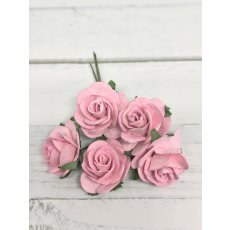 OR-R6-4 Papierowe różyczki Open Roses I am Roses-BABY PINK- jasny róż-pęczek 5 szt
