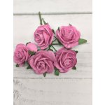 OR-R6-5 Papierowe różyczki Open Roses I am Roses-PINK- róż-pęczek 5 szt