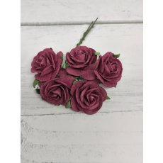 OR-R6-6 Papierowe różyczki Open Roses I am Roses-BURGUND-pęczek 5 szt