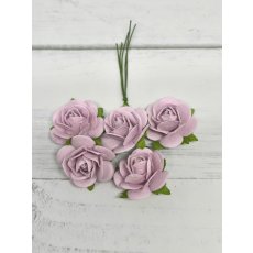 OR-R6-7 Papierowe różyczki Open Roses I am Roses- SOFT Lilac Purple-liliowy-pęczek 5 szt