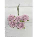 OR-R6-7 Papierowe różyczki Open Roses I am Roses- SOFT Lilac Purple-liliowy-pęczek 5 szt