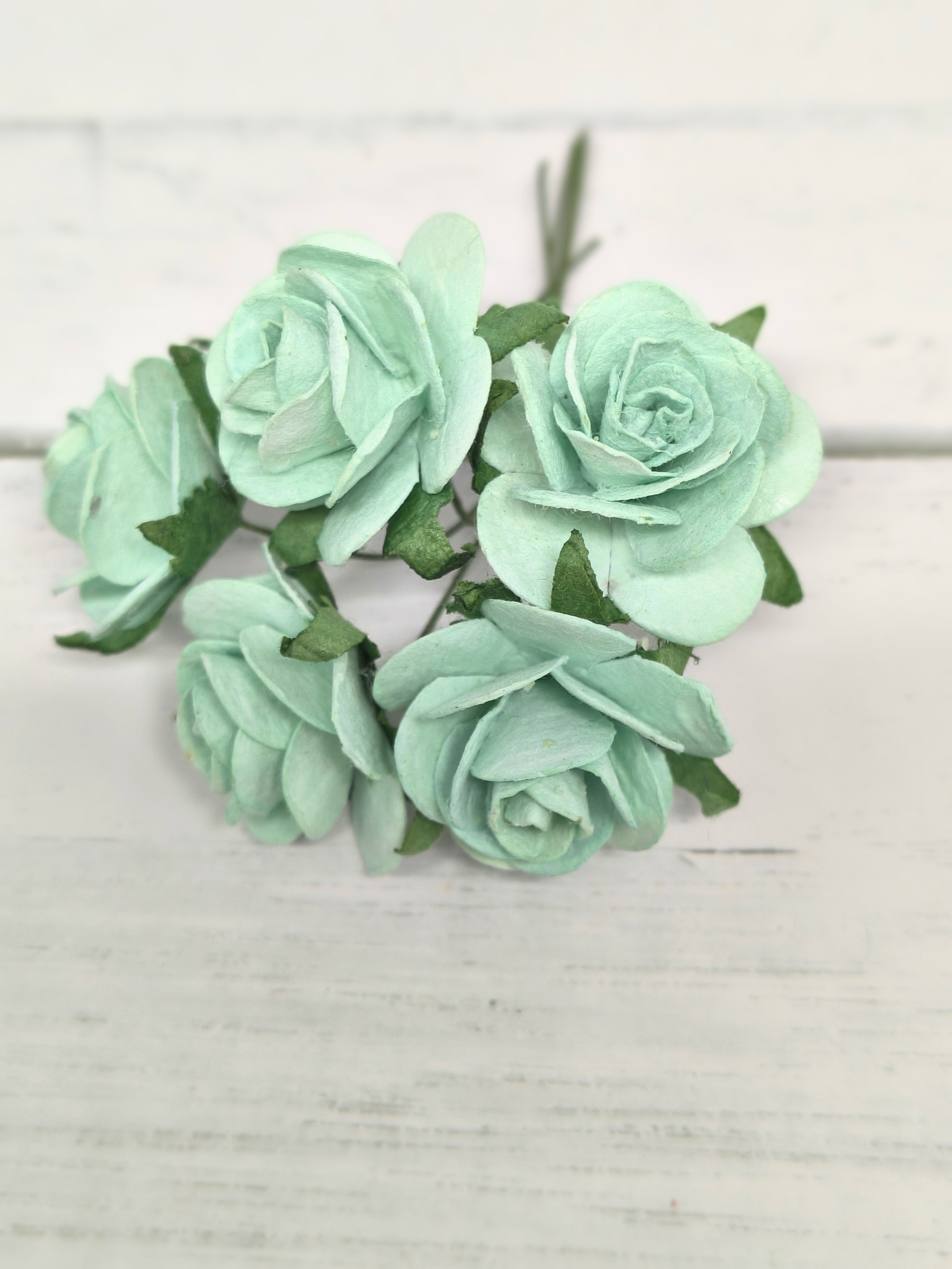OR-R6-8 Papierowe różyczki Open Roses I am Roses- MINT GREEN-miętowa zieleń-pęczek 5 szt