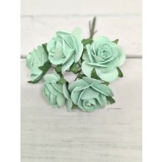 OR-R6-8 Papierowe różyczki Open Roses I am Roses- MINT GREEN-miętowa zieleń-pęczek 5 szt