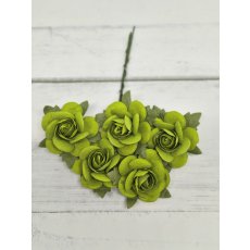OR-R6-9 Papierowe różyczki Open Roses I am Roses- LIME GREEN- limonkowa zieleń-pęczek 5 szt