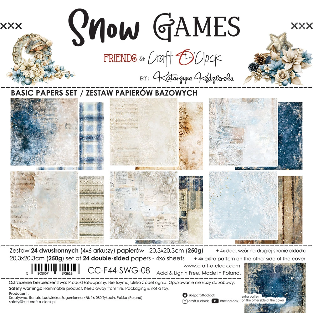 CC-F44-SWG-08 *PRZEDSPRZEDAŻ -SNOW GAMES - zestaw papierów 20,3x20,3cm - BASIC -wysyłka po 14.09.2026r.