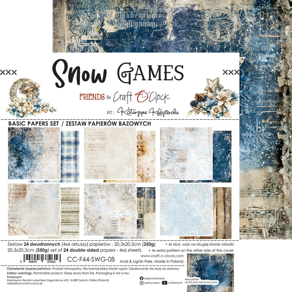 CC-F44-SWG-08 *PRZEDSPRZEDAŻ -SNOW GAMES - zestaw papierów 20,3x20,3cm - BASIC -wysyłka po 14.09.2026r.