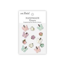 CR103307 Papierowe kwiatki - Little Birdie Handmade Printed Paper Flowers Roses & Butterflies Fairy Garden12szt