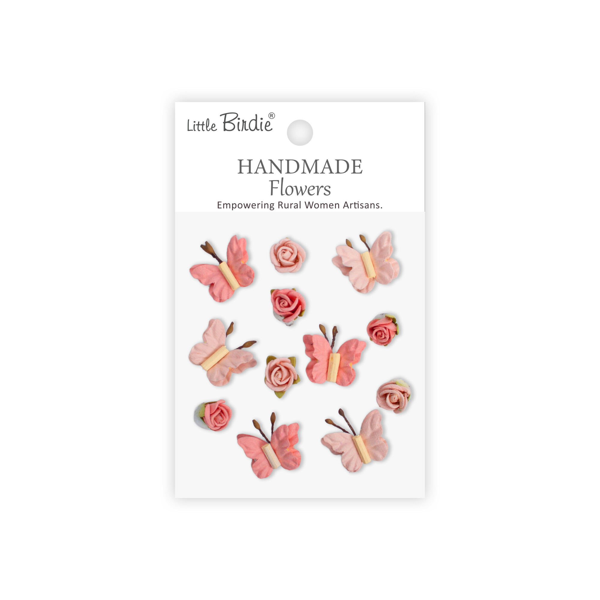 CR103308 Papierowe kwiatki - Little Birdie Handmade Printed Paper Flowers Roses & Butterflies Pink Passion 12szt