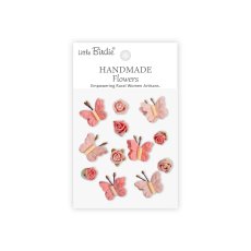 CR103308 Papierowe kwiatki - Little Birdie Handmade Printed Paper Flowers Roses & Butterflies Pink Passion 12szt
