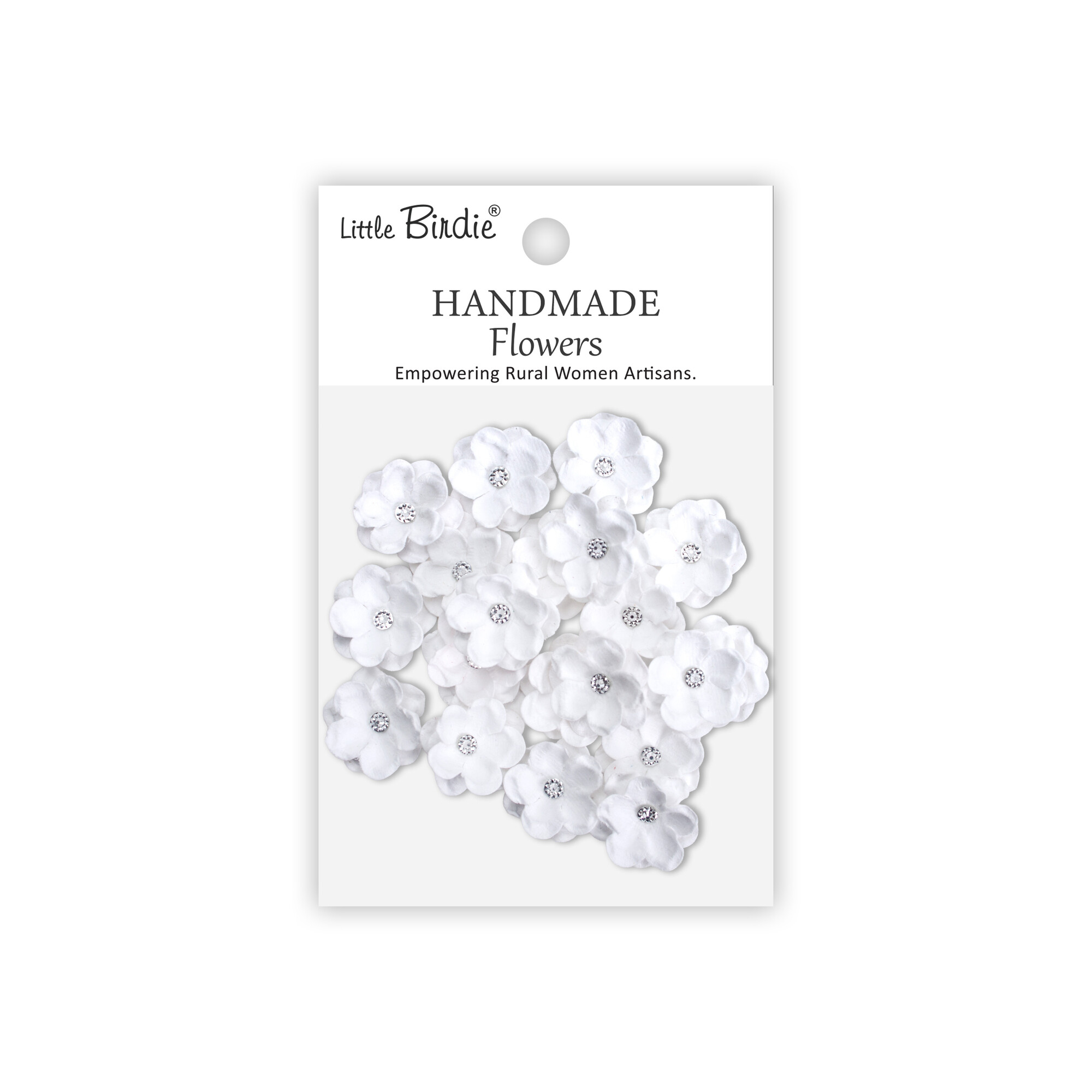 CR109886 Papierowe kwiatki - Little Birdie Handmade Printed Paper Flowers Twinkle Frosty White -20szt