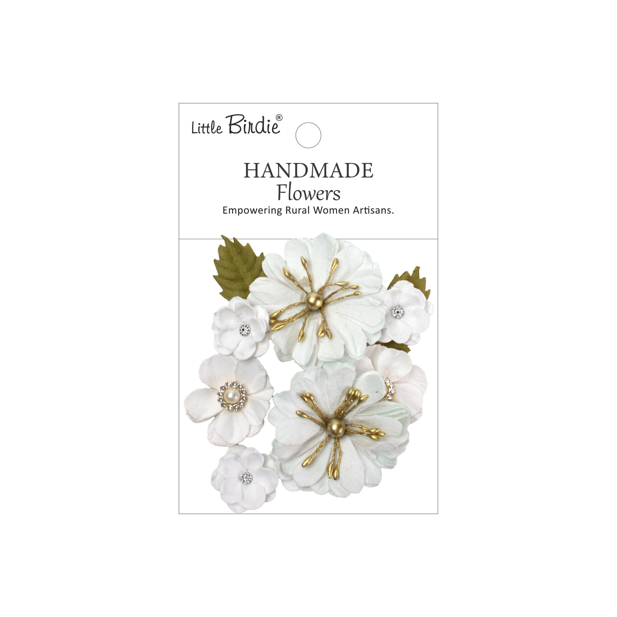 CR109963 Papierowe kwiatki - Little Birdie Handmade Printed Paper Flowers Liora Frosty White 10szt