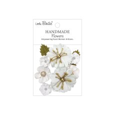 CR109963 Papierowe kwiatki - Little Birdie Handmade Printed Paper Flowers Liora Frosty White   10szt