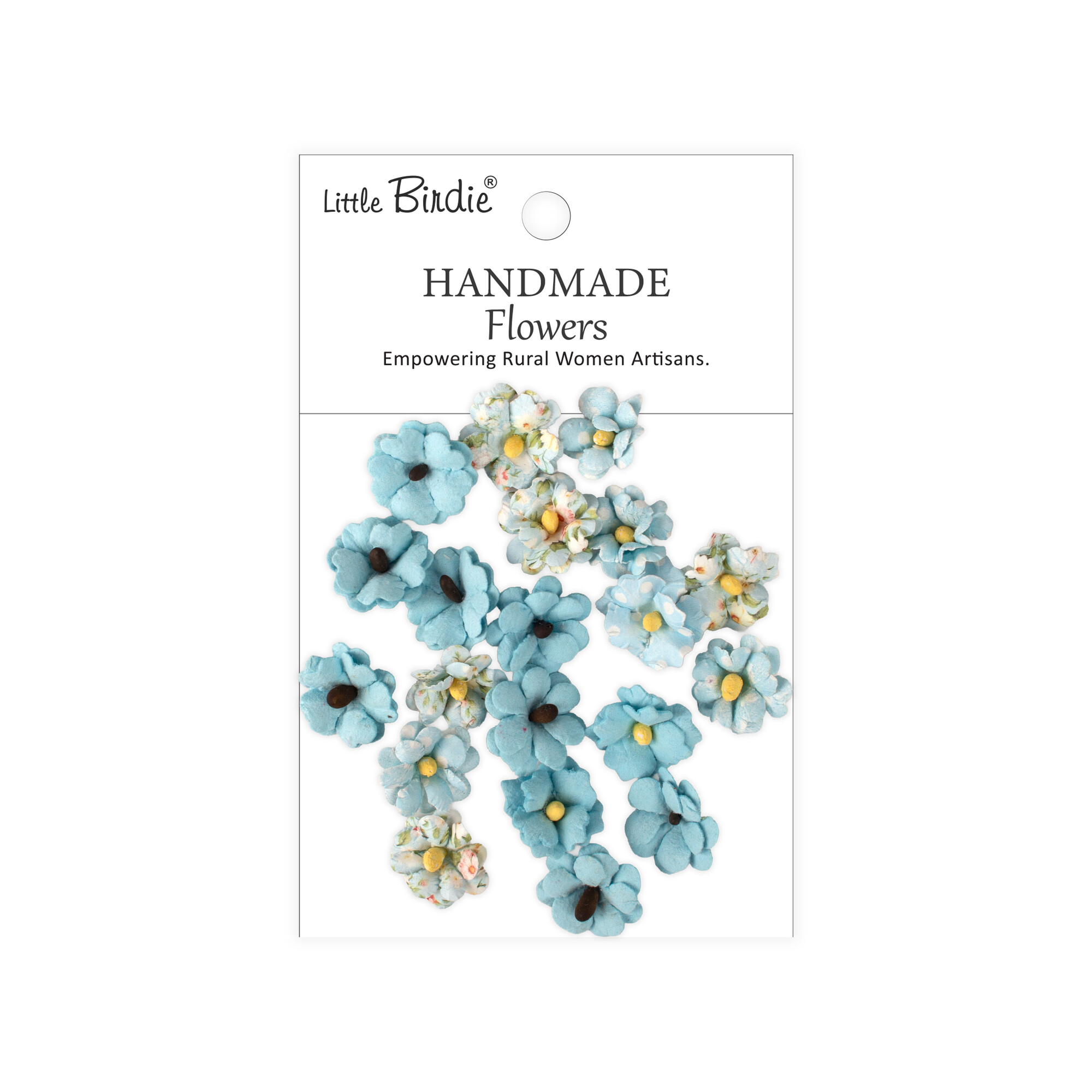 CR110136 Papierowe kwiatki - Little Birdie Handmade Printed Paper Flowers Winston Blue Symphony -20szt