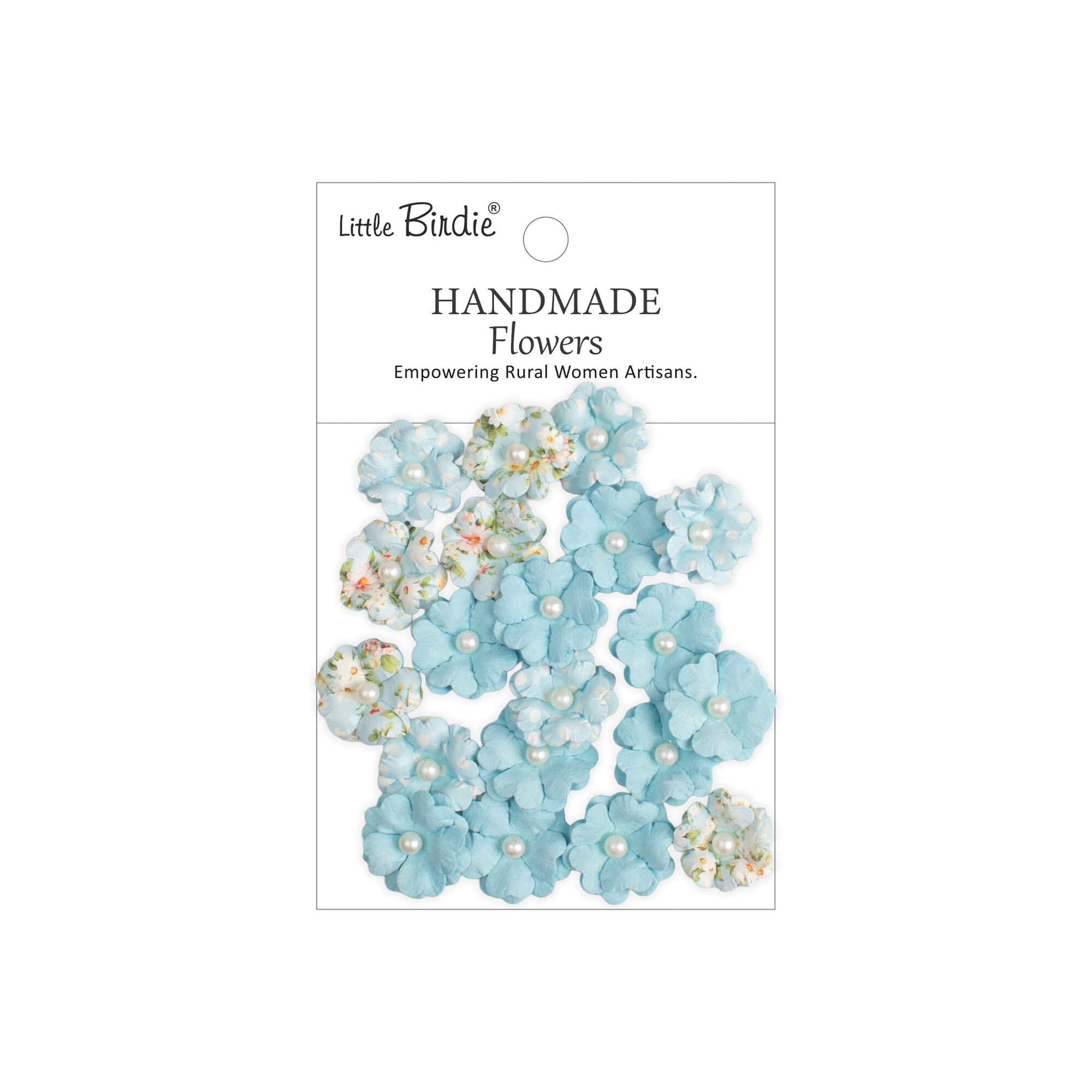 CR110146 Papierowe kwiatki - Little Birdie Handmade Printed Paper Flowers Lucile Blue Symphony 20szt