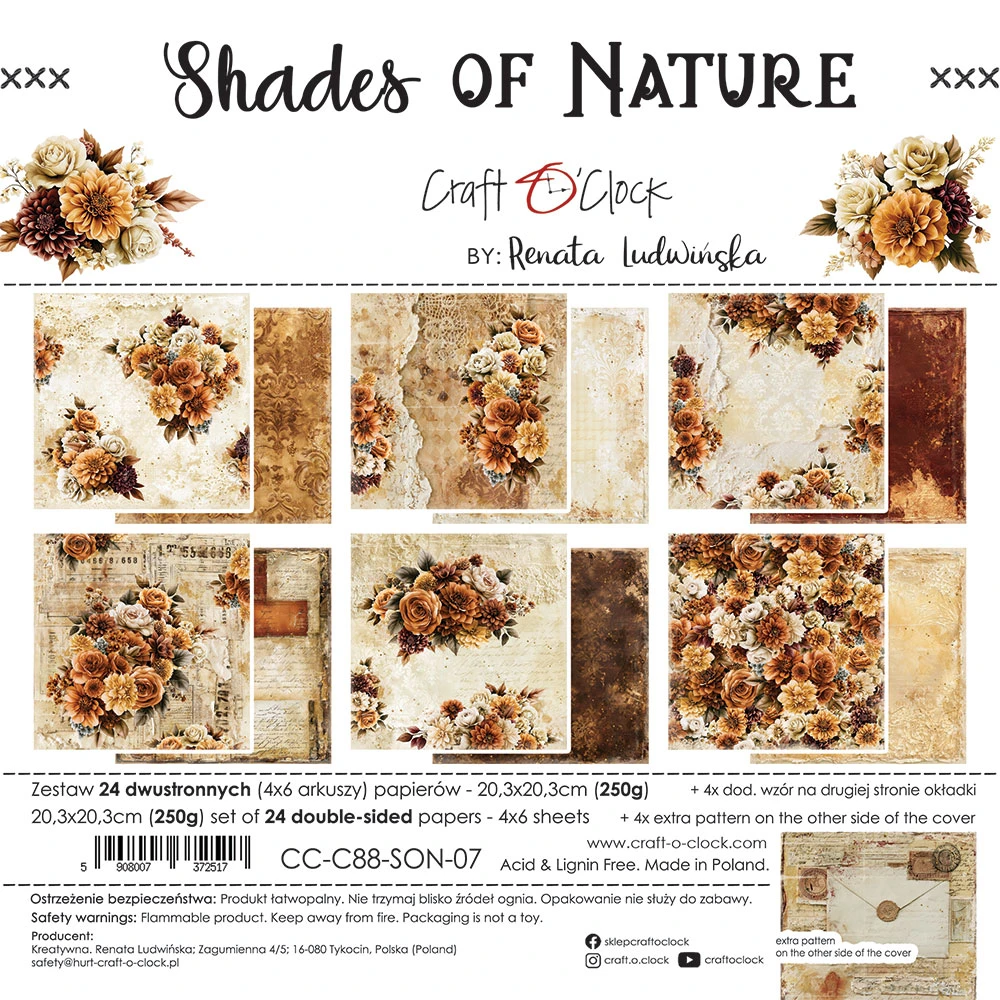 CC-C88-SON-09 *PRZEDSPRZEDAŻ -SHADES OF NATURE- zestaw papierów 20,3x20,3cm - MIX -wysyłka po 14.09.2026r.