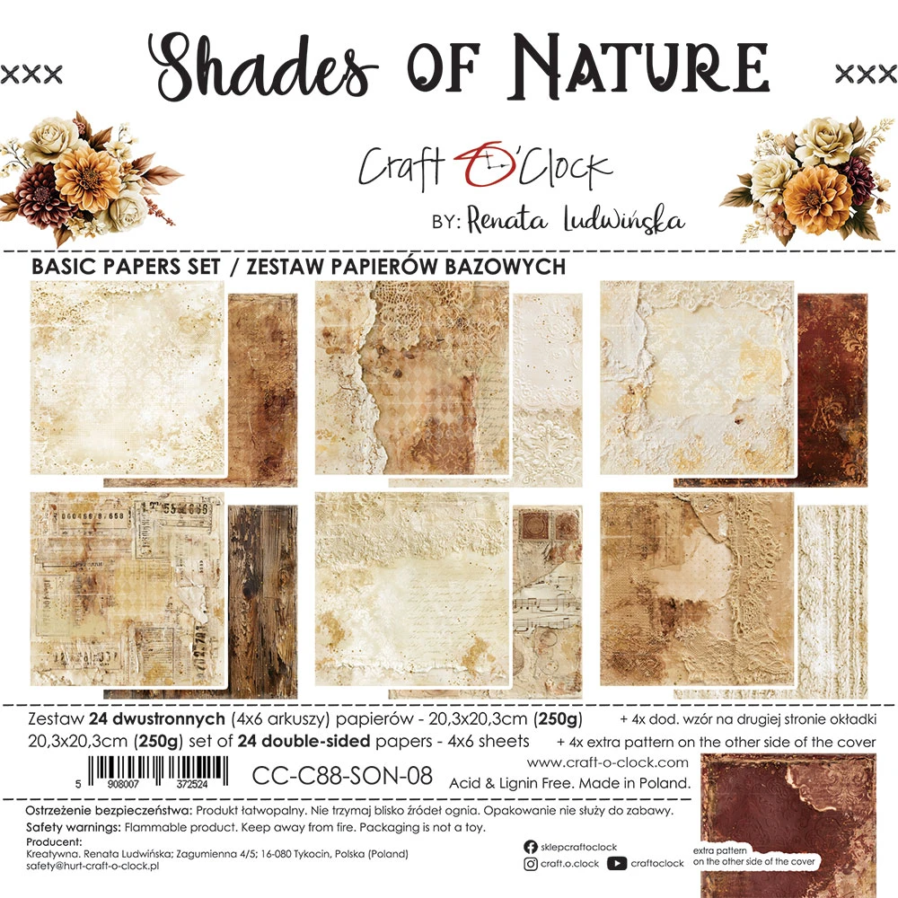 CC-C88-SON-09 *PRZEDSPRZEDAŻ -SHADES OF NATURE- zestaw papierów 20,3x20,3cm - MIX -wysyłka po 14.09.2026r.