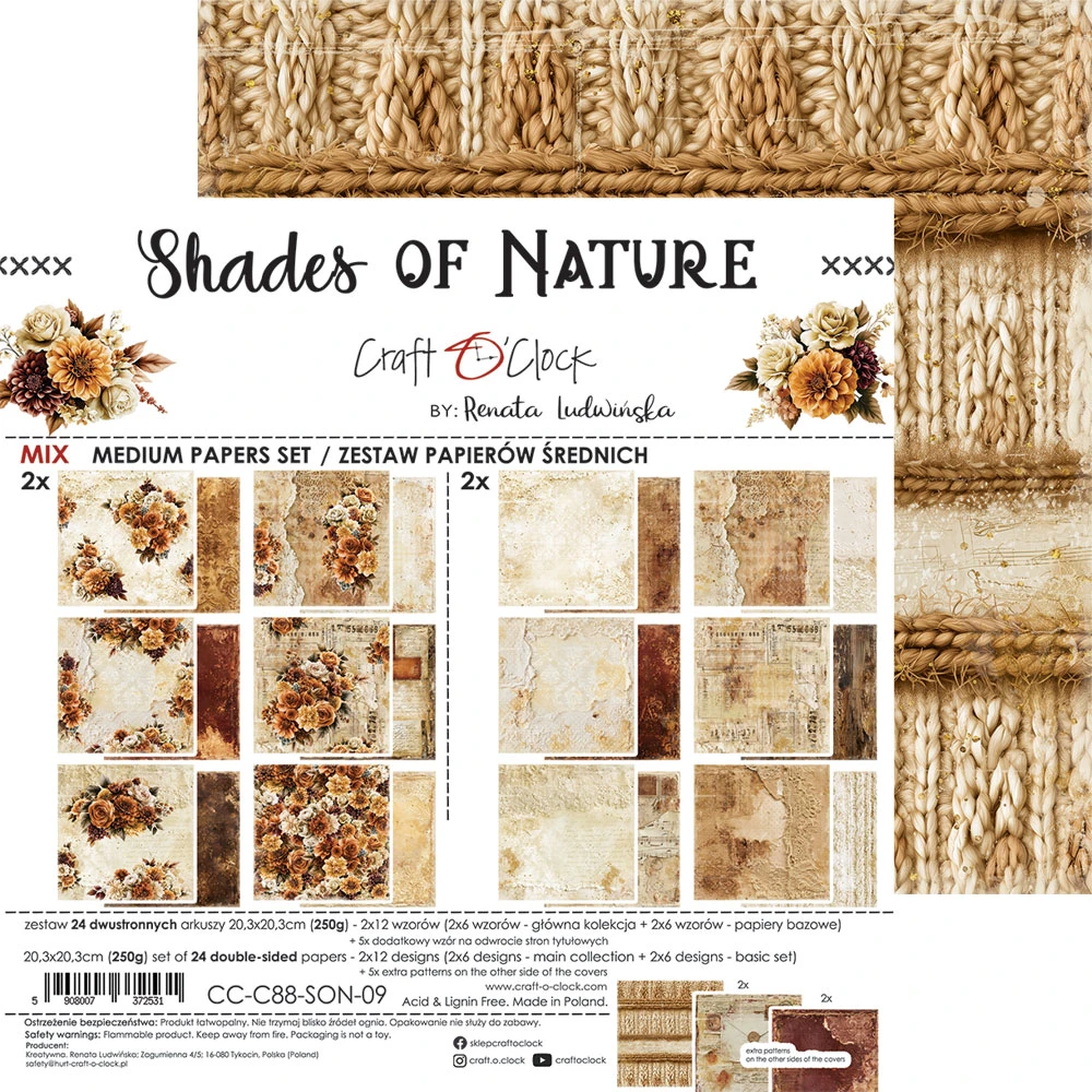 CC-C88-SON-09 *PRZEDSPRZEDAŻ -SHADES OF NATURE- zestaw papierów 20,3x20,3cm - MIX -wysyłka po 14.09.2026r.